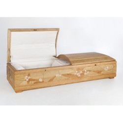 COFFIN CASKET AMERICAN OAK INLAID DISTRIBUTED FOR FUNERAL HOMES 100% MADE IN ITALY