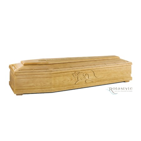 COFFIN CASKET IRIS ENGRAVED YELLOW PINE DISTRIBUTED FOR FUNERAL HOMES 100% MADE IN ITALY