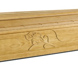 COFFIN CASKET IRIS ENGRAVED YELLOW PINE DISTRIBUTED FOR FUNERAL HOMES 100% MADE IN ITALY