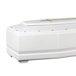 WHITE COFFIN CASKET YELLOW PINE DISTRIBUTED FOR FUNERAL HOMES 100% MADE IN ITALY