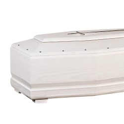 WHITE COFFIN CASKET YELLOW PINE DISTRIBUTED FOR FUNERAL HOMES 100% MADE IN ITALY