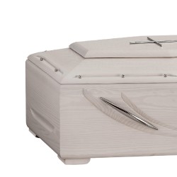 WHITE COFFIN CASKET YELLOW PINE DISTRIBUTED FOR FUNERAL HOMES 100% MADE IN ITALY