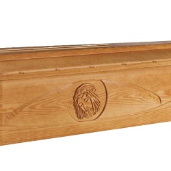 COFFIN CASKET JESUS ENGRAVED YELLOW PINE DISTRIBUTED FOR FUNERAL HOMES 100% MADE IN ITALY