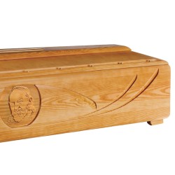 COFFIN CASKET ENGRAVED YELLOW PINE DISTRIBUTED FOR FUNERAL HOMES 100% MADE IN ITALY