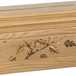 COFFIN CASKET FOGLIE NEL VENTO INLAID AMERICAN OAK DISTRIBUTED FOR FUNERAL HOMES 100% MADE IN ITALY