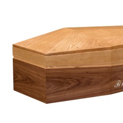 COFFIN CASKET AMERICAN OAK INLAID DISTRIBUTED FOR FUNERAL HOMES 100% MADE IN ITALY