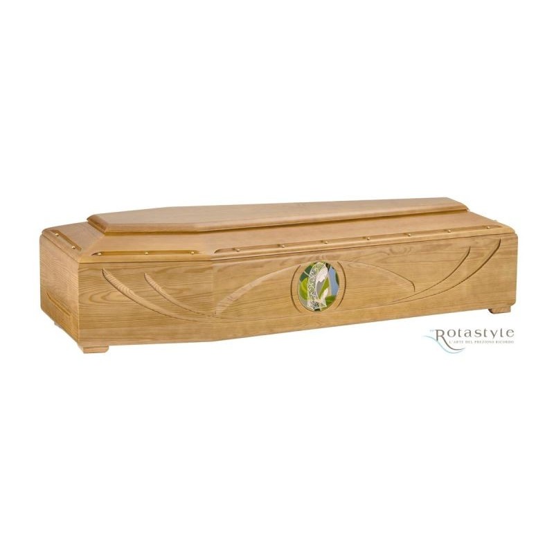 ATAUD FERETRO VIRGEN MERLETTO CUERO EN PINO DISTRIBUIDO PARA FUNERARIAS Y TANATORIOS 100% ITALIANO