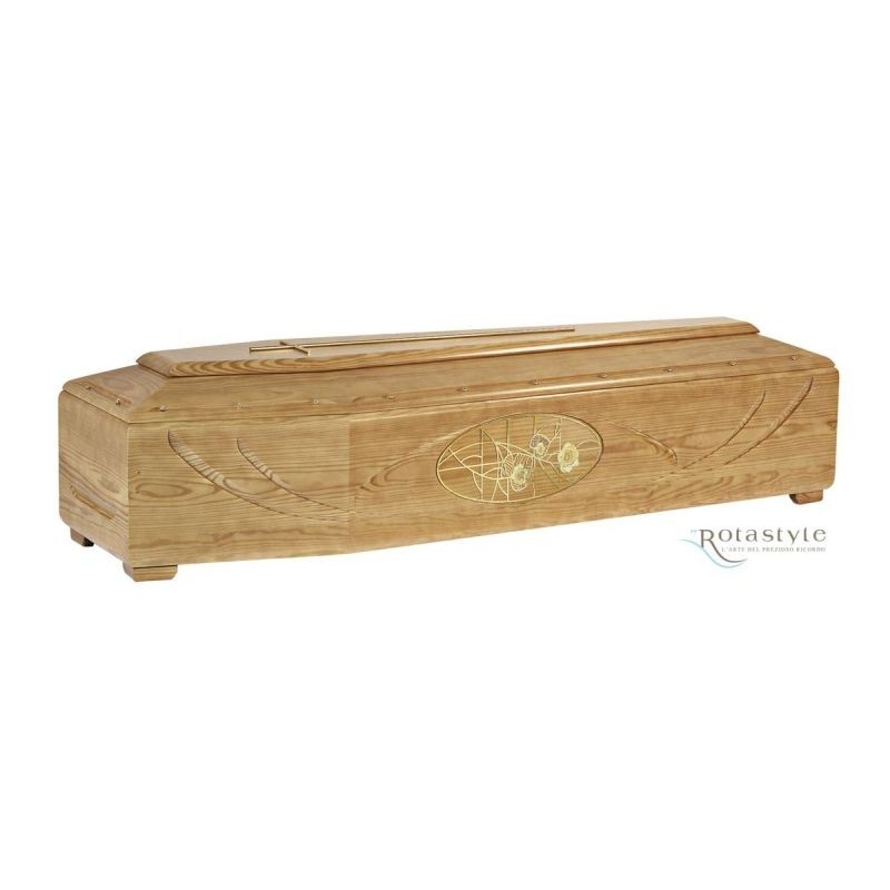 COFFIN CASKET INFINITY ROSES YELLOW PINE PRODUCED & DISTRIBUTED BY ROTASTYLE 100% MADE IN ITALY