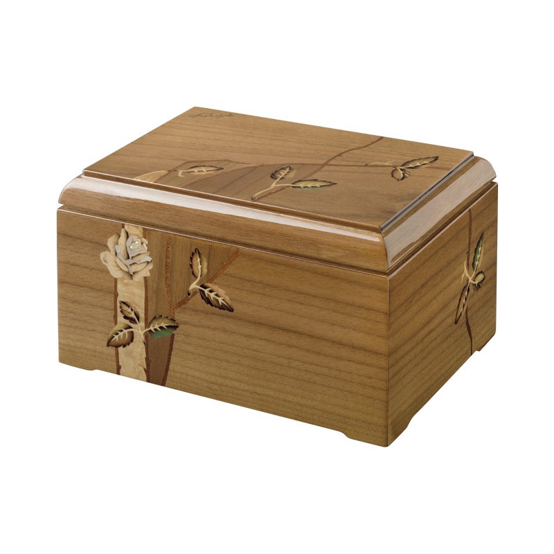 INLAID CINERARY URN IN WALNUT DISTRIBUTED FOR FUNERAL HOMES & CREMATION 100% MADE IN ITALY