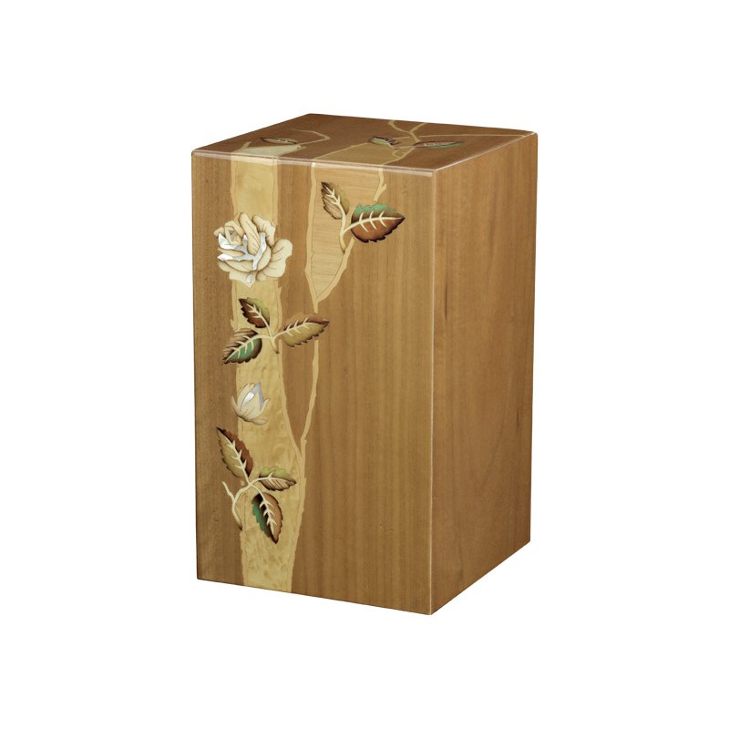 INLAID CINERARY URN IN WALNUT DISTRIBUTED FOR FUNERAL HOMES & CREMATION 100% MADE IN ITALY