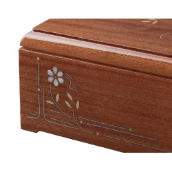 CINERARY URN FLOWER INLAID MAHOGANY DISTRIBUTED FOR FUNERAL HOMES & CREMATION 100% MADE IN ITALY