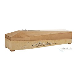 COFFIN CASKET AMERICAN OAK INLAID DISTRIBUTED FOR FUNERAL HOMES 100% MADE IN ITALY