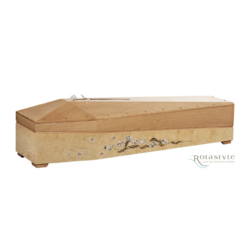 COFFIN CASKET AMERICAN OAK INLAID DISTRIBUTED FOR FUNERAL HOMES 100% MADE IN ITALY