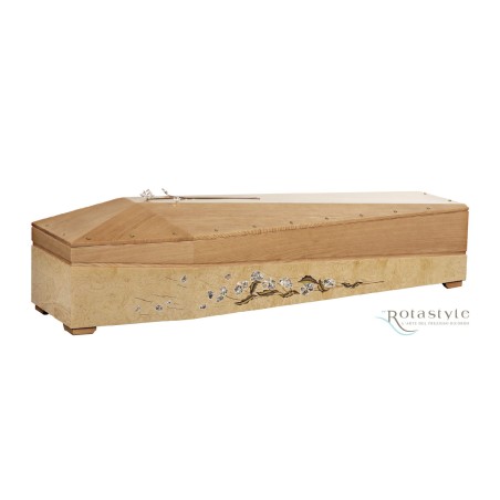 COFFIN CASKET AMERICAN OAK INLAID DISTRIBUTED FOR FUNERAL HOMES 100% MADE IN ITALY