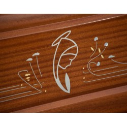 COFFIN CASKET INLAID MAHOGANY DISTRIBUTED FOR FUNERAL HOMES 100% MADE IN ITALY