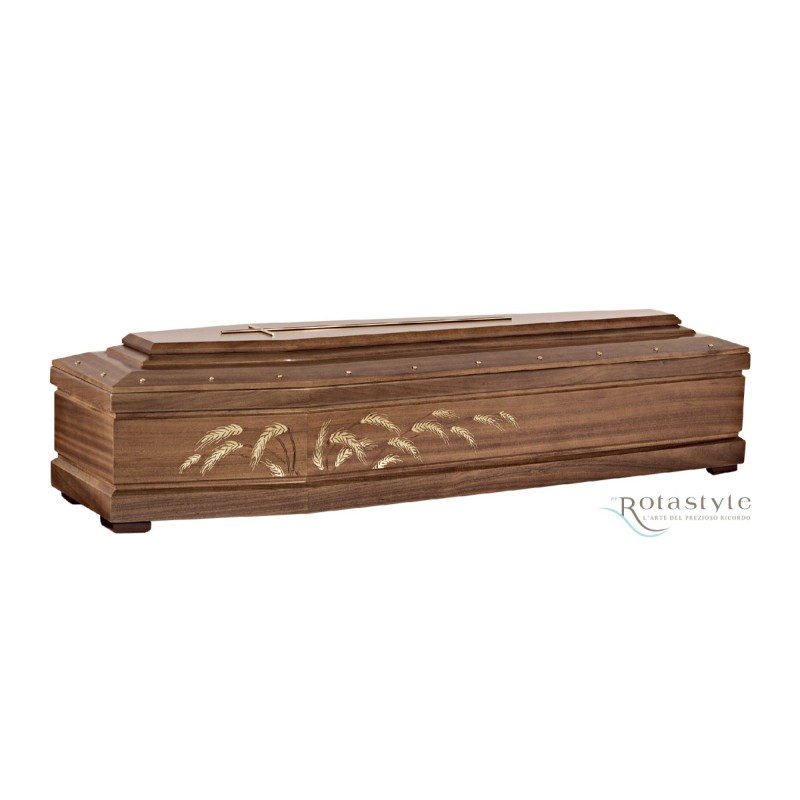 COFFIN CASKET INLAID WALNUT DISTRIBUTED FOR FUNERAL HOMES 100% MADE IN ITALY